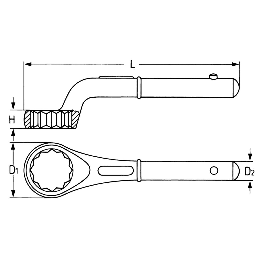 Heyco 00840002280 Single Ended Ring Wrenches, 22 mm Length 180 mm