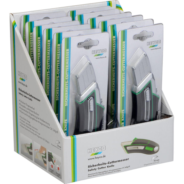 Heyco 01664041200 Safety Cutter Knife, Sales display with 12 pcs.