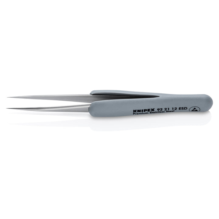 Knipex 92 21 12 ESD 3 1/2" Premium Stainless Steel Precision Tweezers-Needle-Point Tips-ESD Rubber Handles