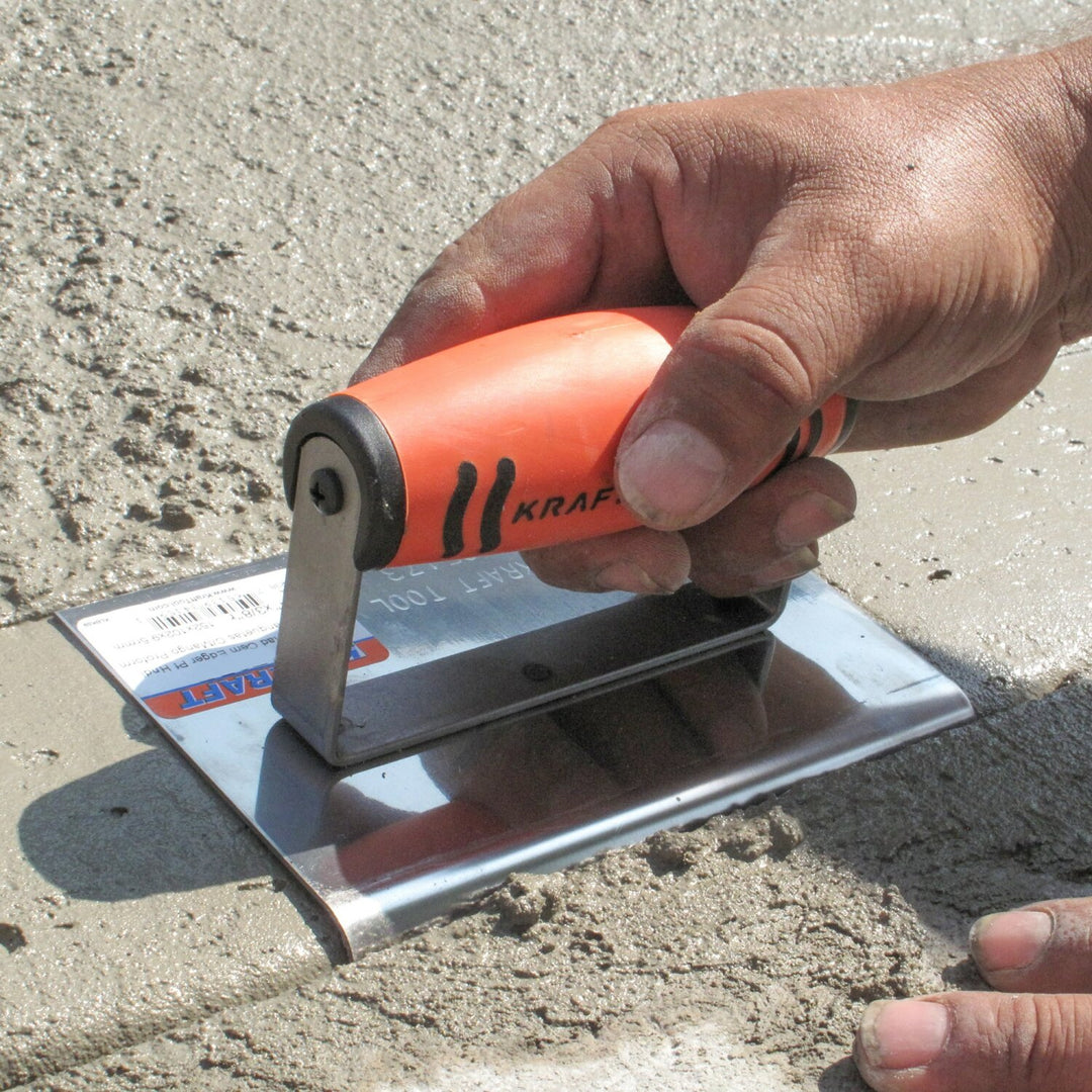 Kraft Tool CF165PF 6" x 4" 1/2"R Stainless Steel Cement Edger with ProForm® Handle