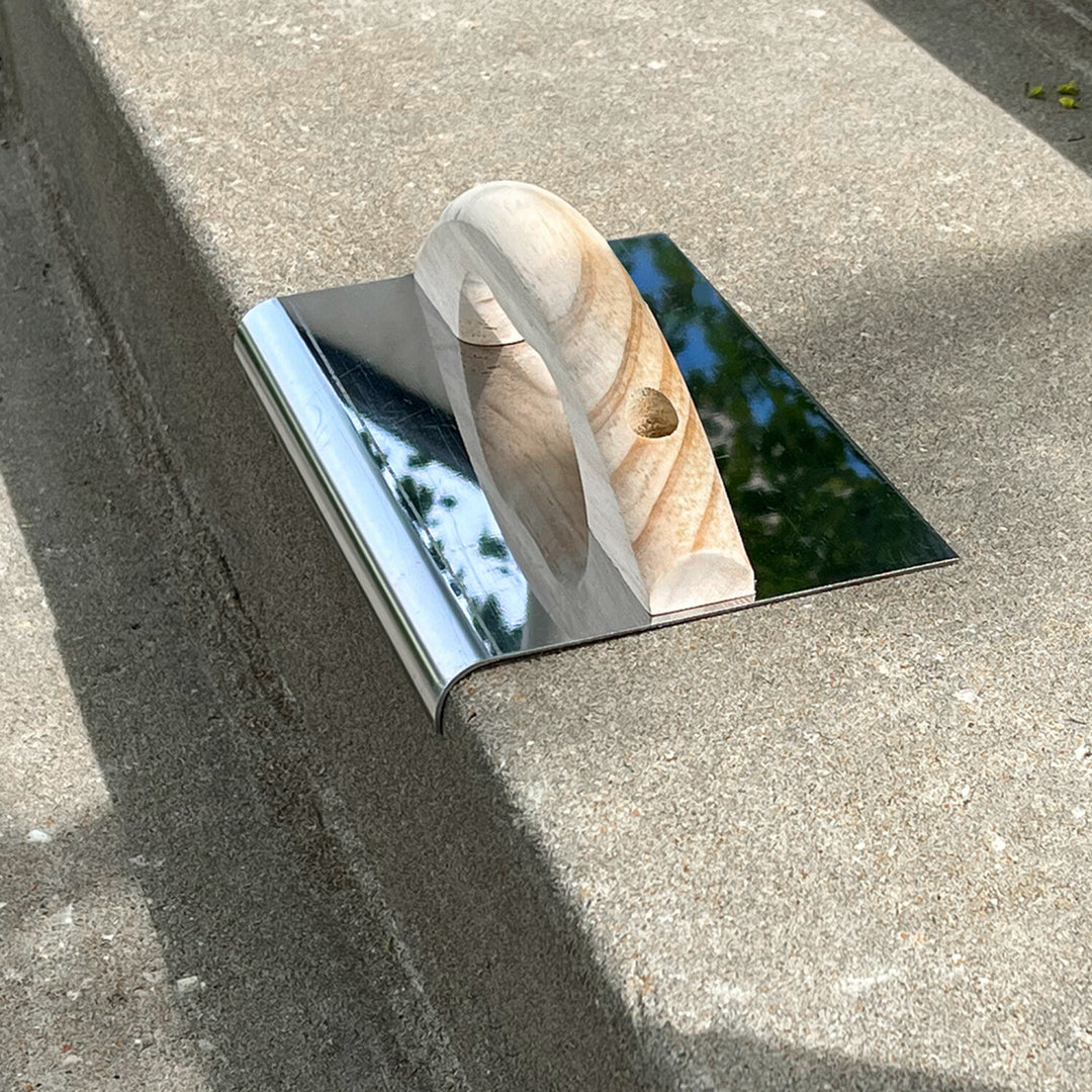 Kraft Tool CF901 10" x 6" 3/8"R Stainless Steel Hand Edger with Wood Float Handle