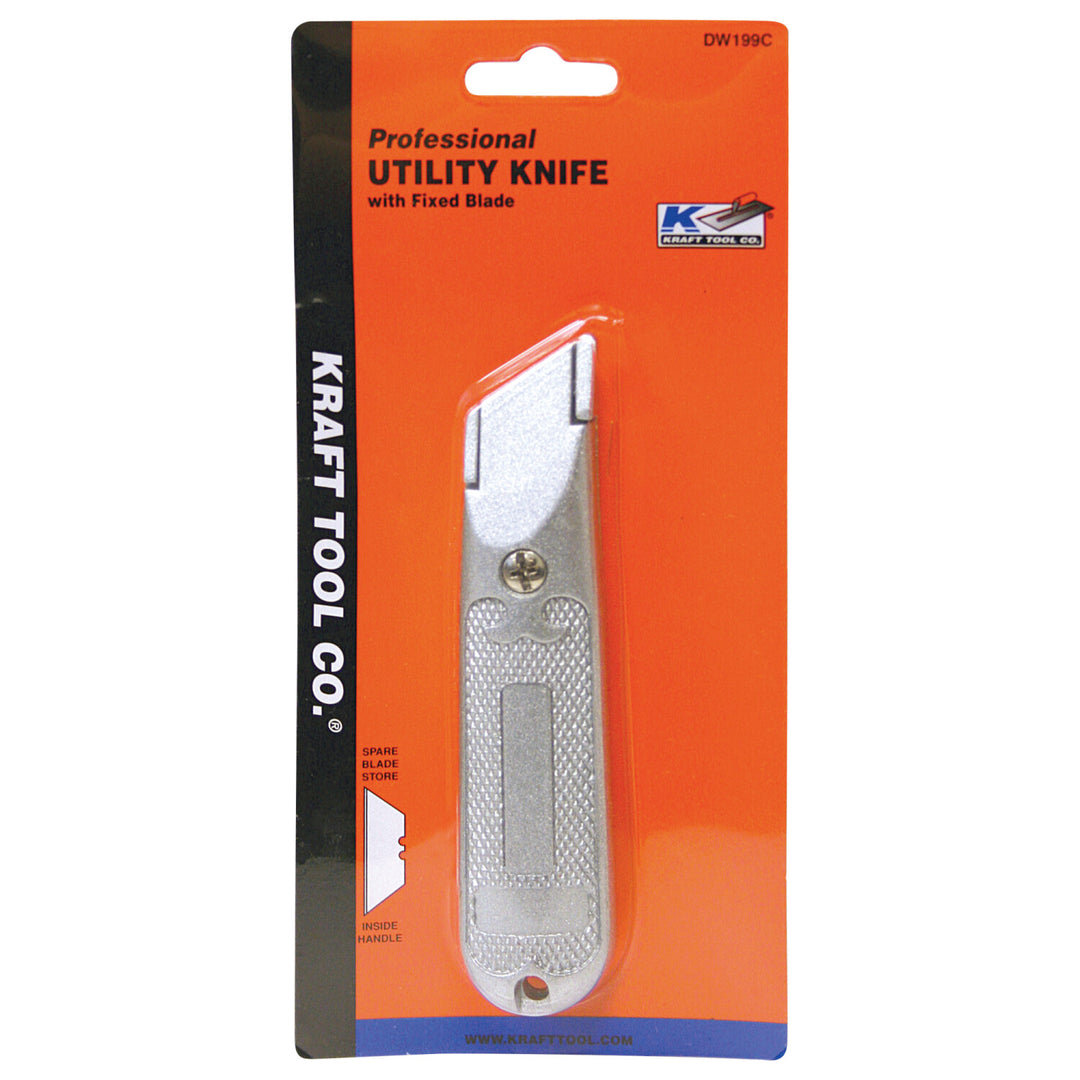 Kraft Tool DW199C Checkered Handle Utility Knife with Fixed Blade