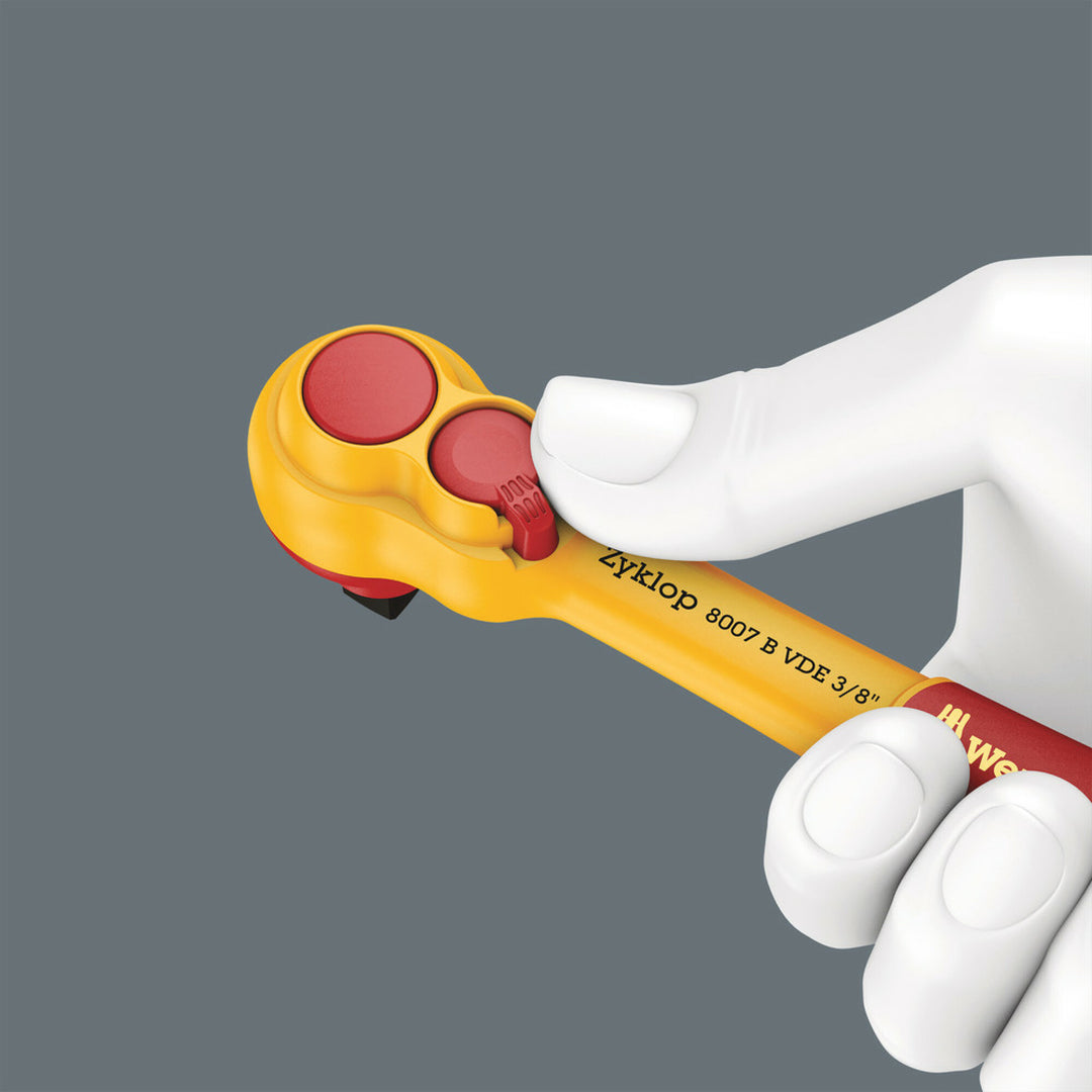 Wera 8007 B VDE Zyklop ratchet, insulated, with switch lever, with 3/8" drive, 3/8" x 222 mm