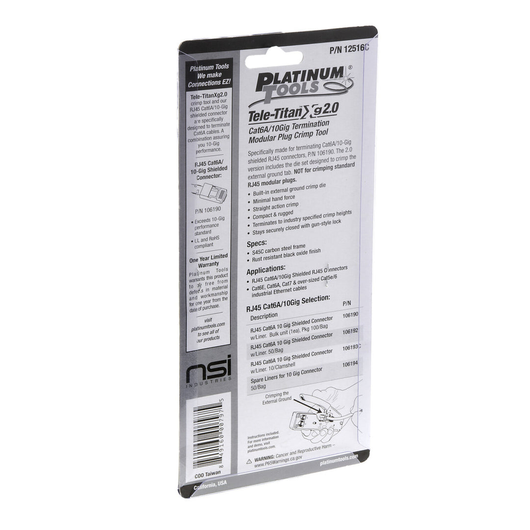 Platinum Tools 12516C Tele-TitanXg 2.0 Crimp Tool for Modular RJ45 CAT6A Connectors