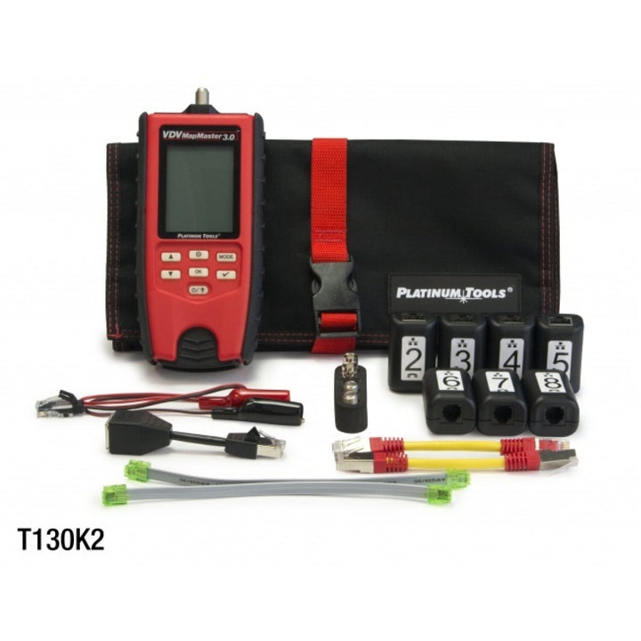 Platinum Tools T130K2 VDV MapMaster 3.0 Twisted Pair and Coax Cable Tester PRO Kit, Main Unit, Remotes, Accessories and Nylon Case