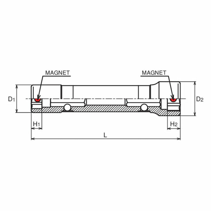 Ko-Ken 165BM.80-10X12 Double sided Socket with Magnets 1/4" 10x12 80mm Length