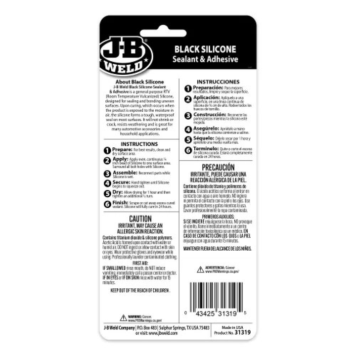 J-B Weld 31319 Black Silicone Sealant & Adhesive, 3 oz.