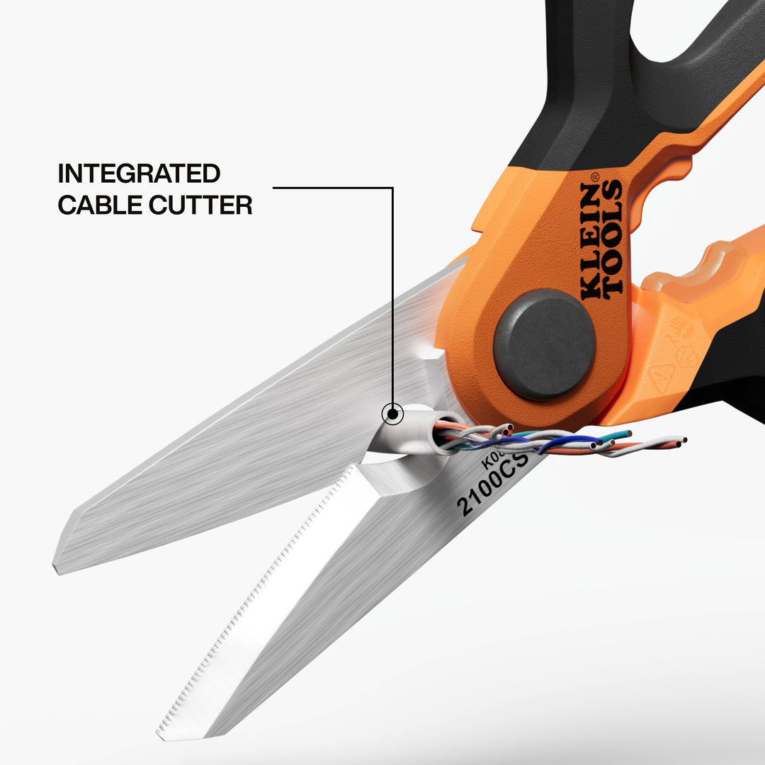 Klein Tools 2100CS Long Reach Cable Stripping Electrician Scissors, 7"