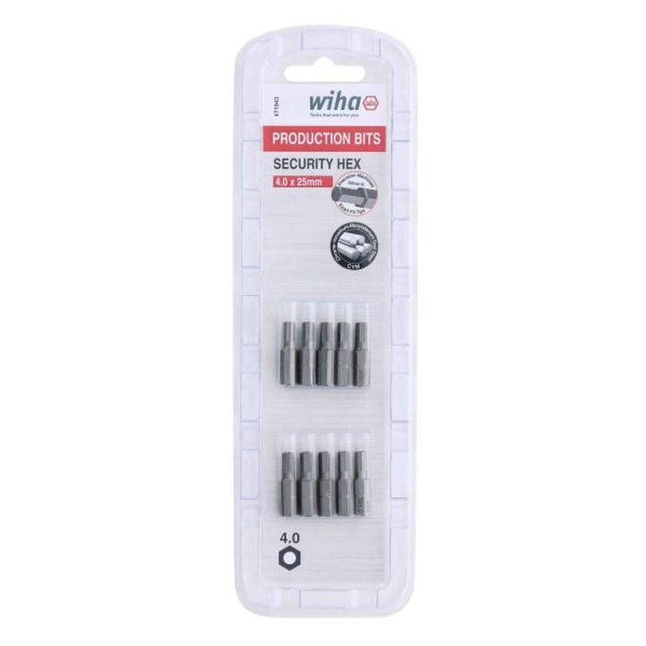 Wiha Tools 71943 Security Hex Insert Bit, 4.0 mm x 25 mm, 10 Pk.