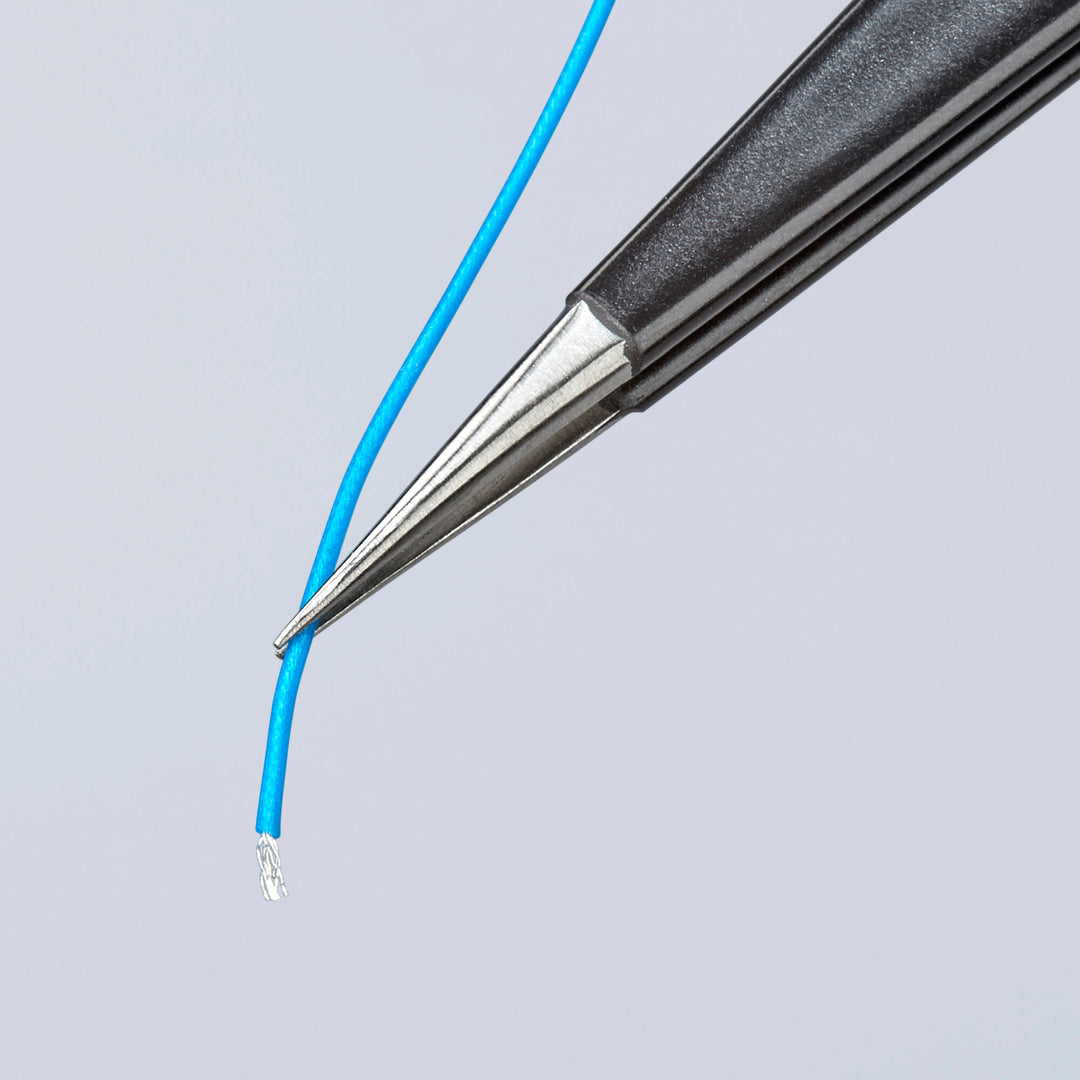 Knipex 92 28 70 ESD 4 1/2" Stainless Steel Gripping Tweezers-Needle-Point Tips-ESD