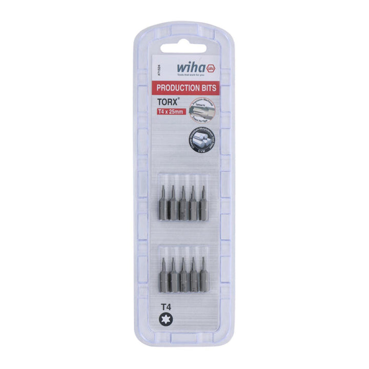 Wiha Tools 71524 T4 x 38mm TORX® Insert Bit, 10 Pack