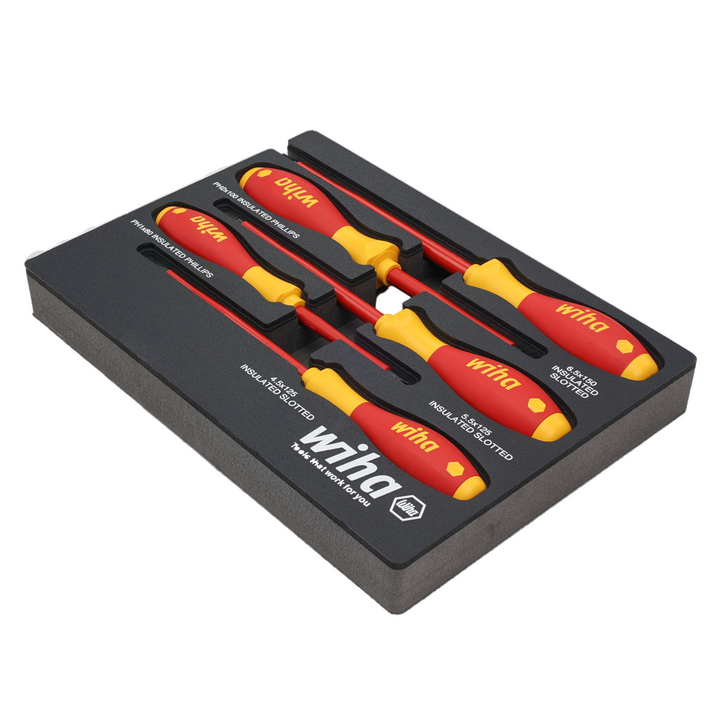 Wiha 32081 5 Piece Insulated SoftFinish Cushion Grip Screwdriver Tray Set