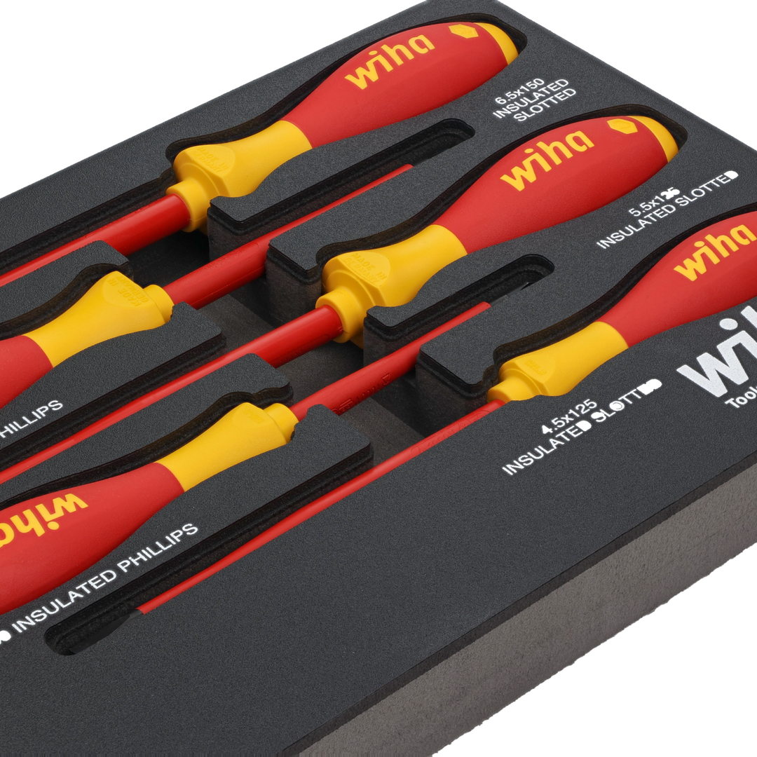 Wiha 32081 5 Piece Insulated SoftFinish Cushion Grip Screwdriver Tray Set