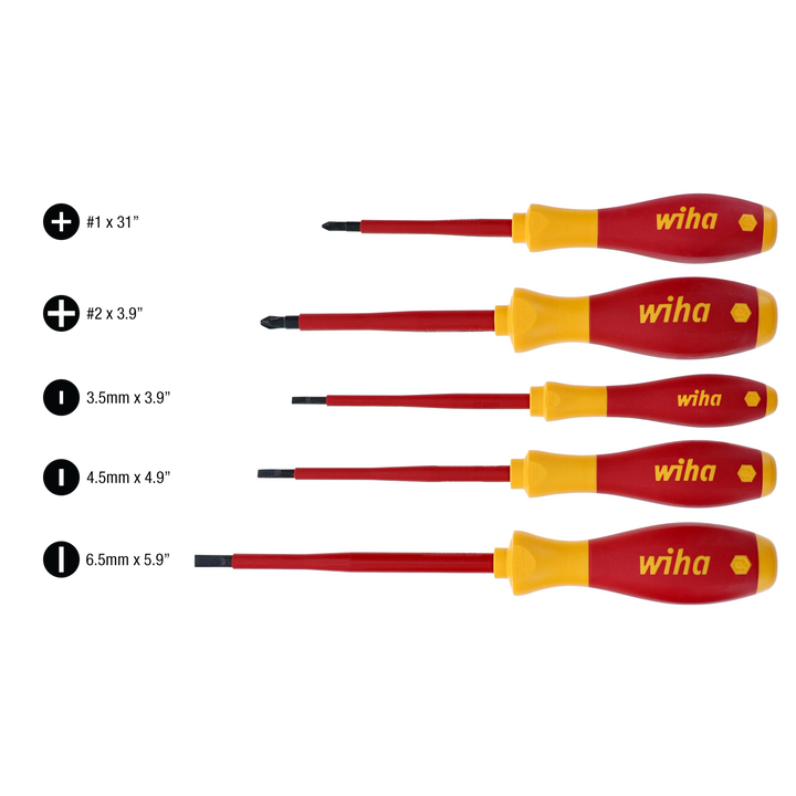 Wiha Tools 32084 Slotted and Phillips Insulated Screwdriver Set 5-Piece