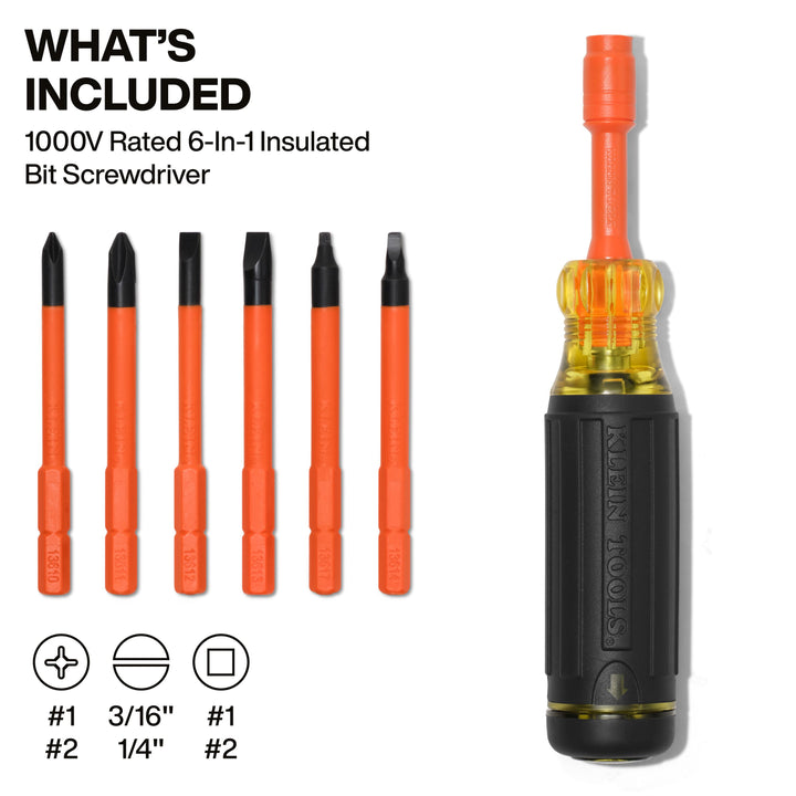 Klein Tools 32306INS 6-in-1 Insulated Auto-Lock Screwdriver