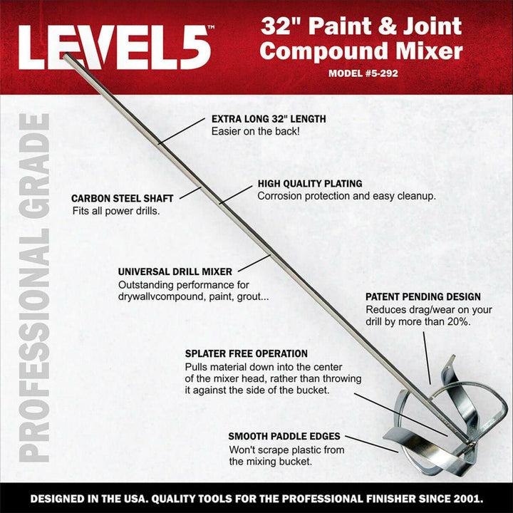 Level5 5-291 32" Long Mixing Paddle w/ 5" Head