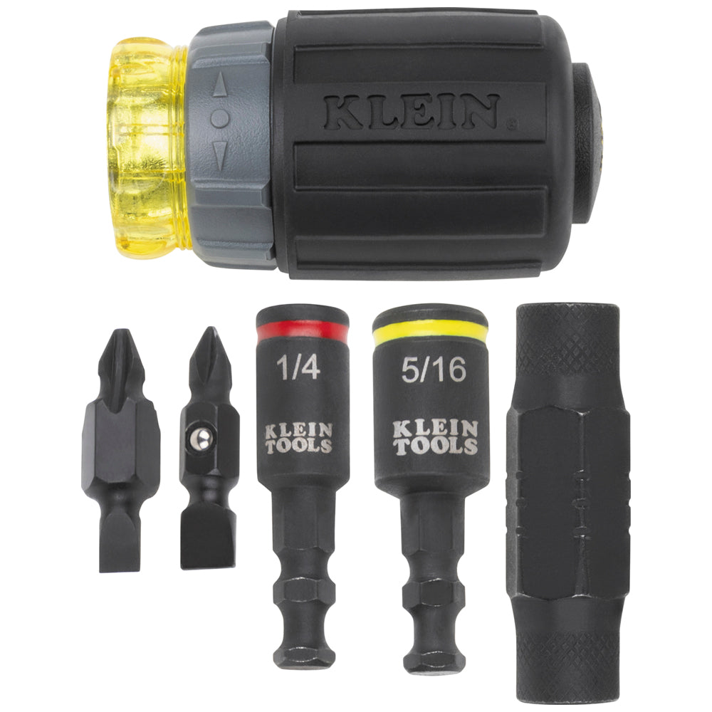Klein Tools 32561HDRT KNECT 7-in-1 Ratcheting Impact-Rated Stubby Screwdriver & Nut Driver