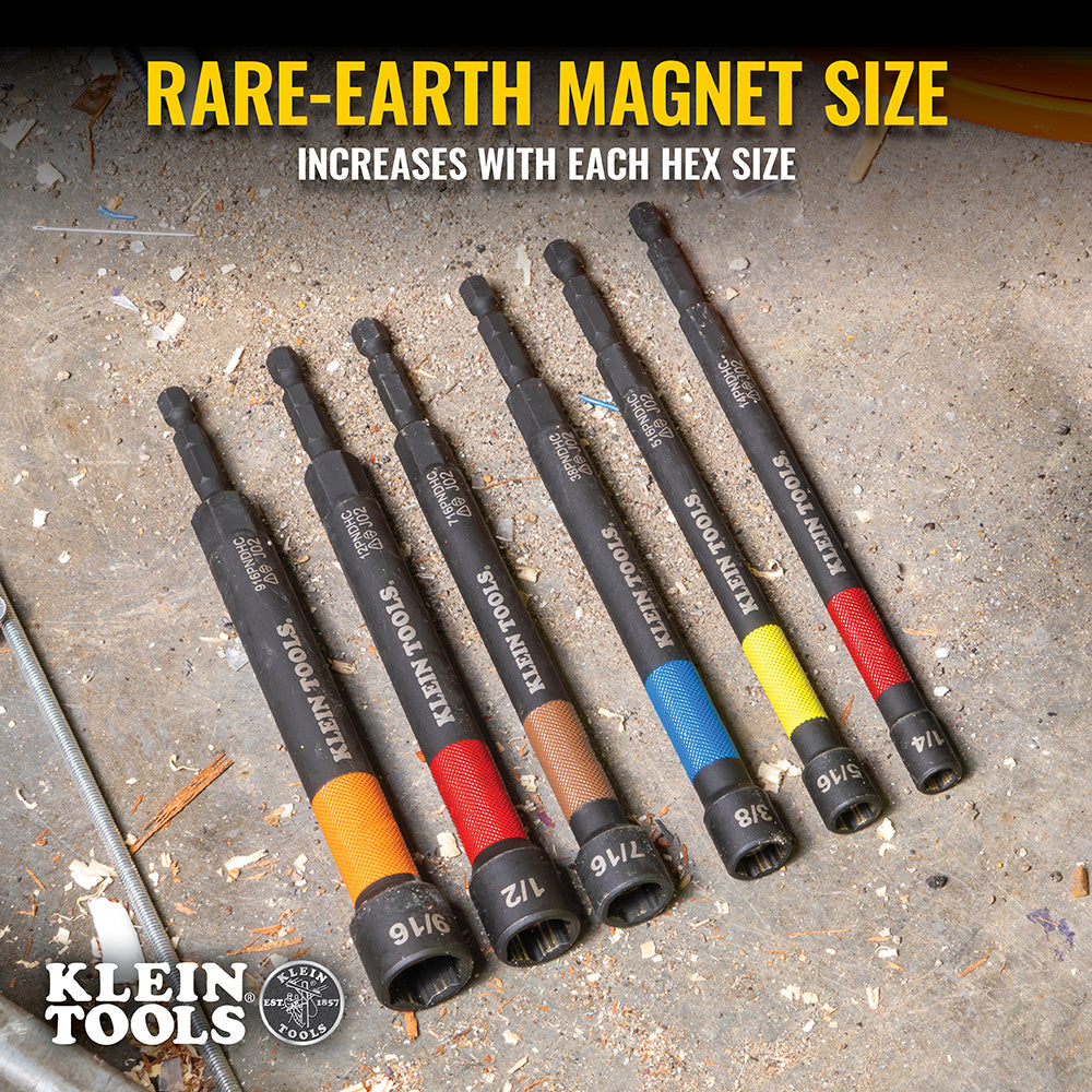 Klein Tools 32930 Magnetic Color-Coded Power Nut Setters Set, 6 Pc.
