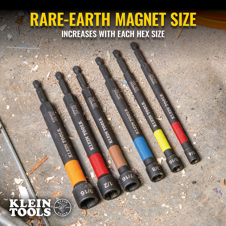Klein Tools 32930 Magnetic Color-Coded Power Nut Setters Set, 6 Pc.
