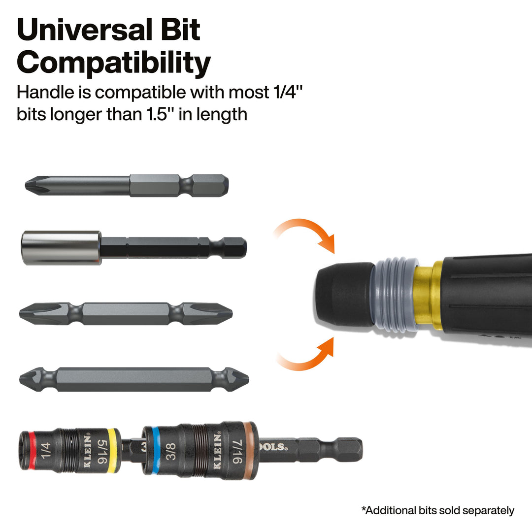 Klein Tools 32960ARCHT Ratcheting Fastbit Tru-Grip Screwdriver, Phillips, Slotted Bits