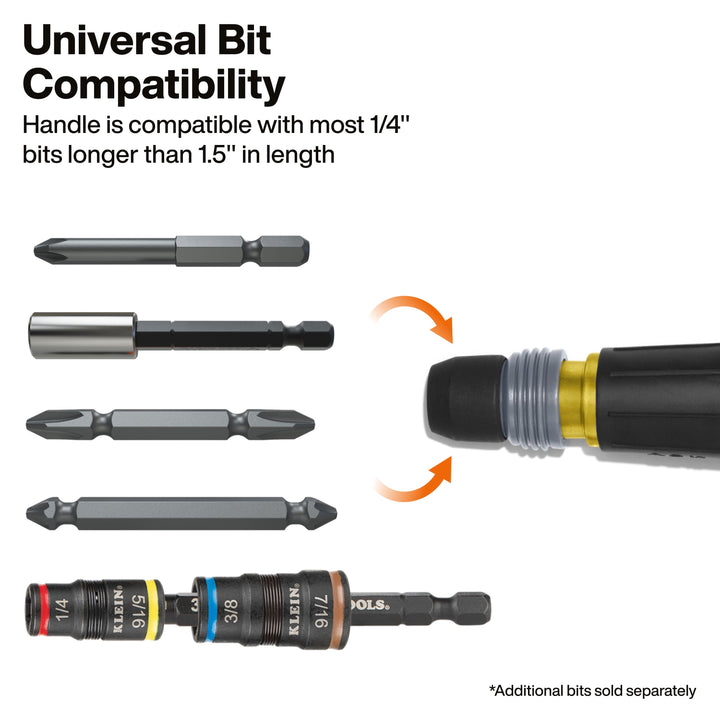 Klein Tools 32960ARCHT Ratcheting Fastbit Tru-Grip Screwdriver, Phillips, Slotted Bits