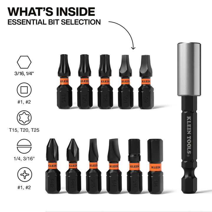 Klein Tools 33801S Slim ProFlex Impact Bit Set, 12 Pc.