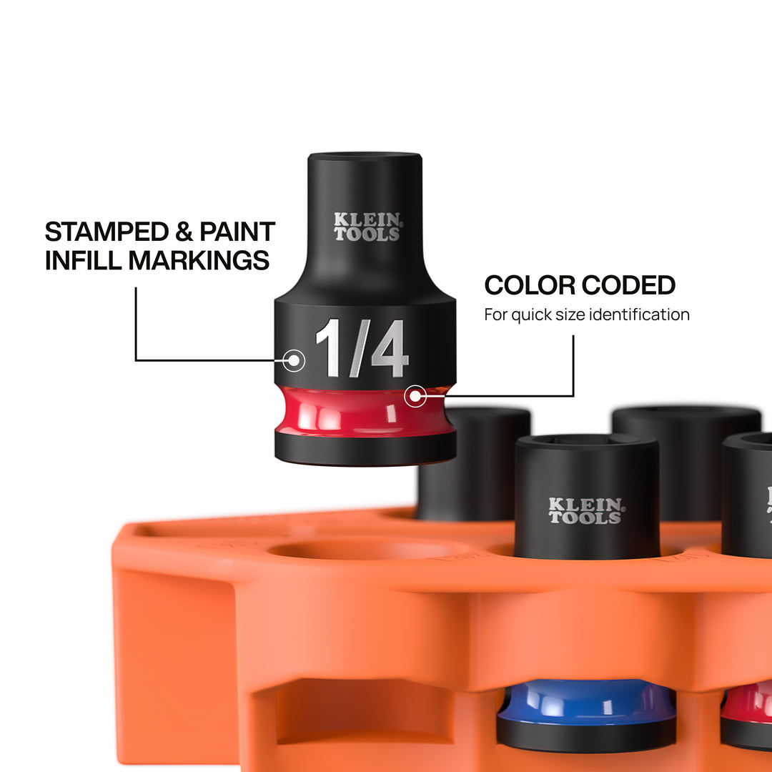 Klein Tools 33809 Grab-And-Go Impact Socket Set, SAE, 10 Pc.