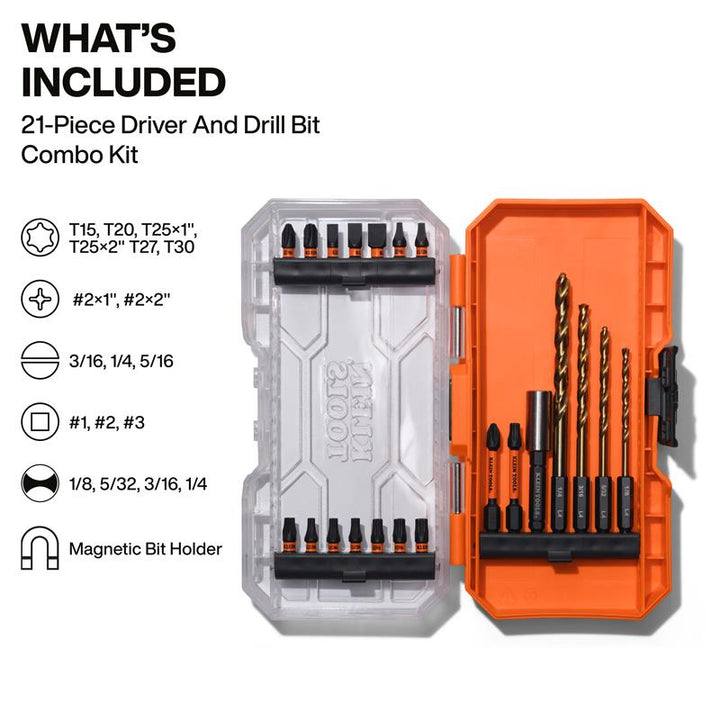 Klein Tools 33811B Drill and Driver Bit Set, 21 Pc.
