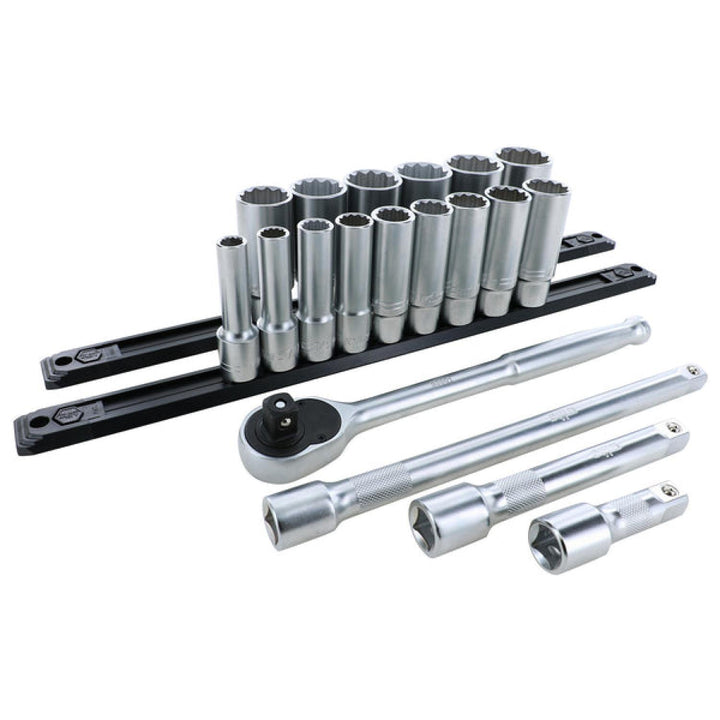 Wiha Tools 33892 19 Piece 1/2" Drive Deep Socket Set - SAE