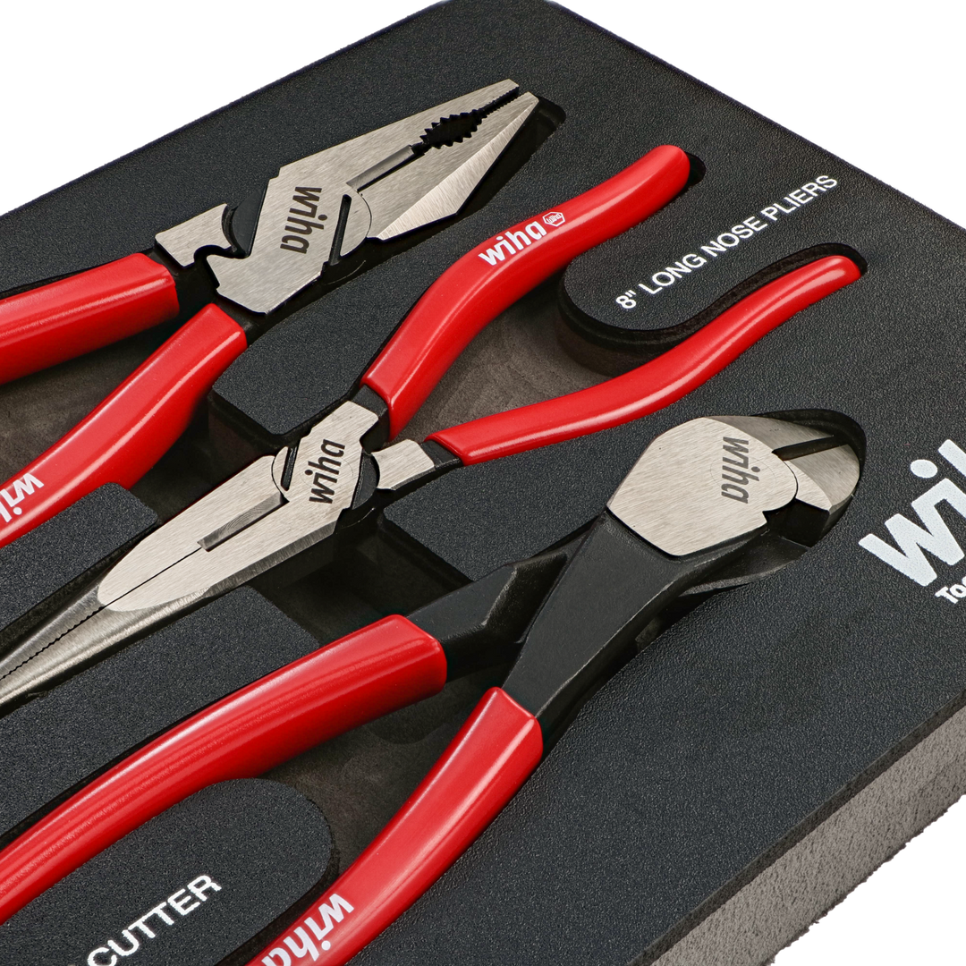 Wiha 34680 3 Piece Classic Grip Pliers and Cutters Tray Set