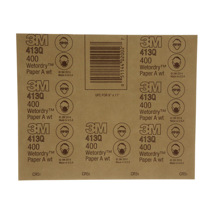 3M Wetordry Abrasive Sheet 413Q, 02002, 400, 9 in x 11 in, 50 sheets
per carton