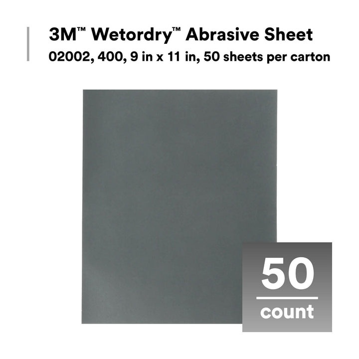 3M Wetordry Abrasive Sheet 413Q, 02002, 400, 9 in x 11 in, 50 sheets
per carton