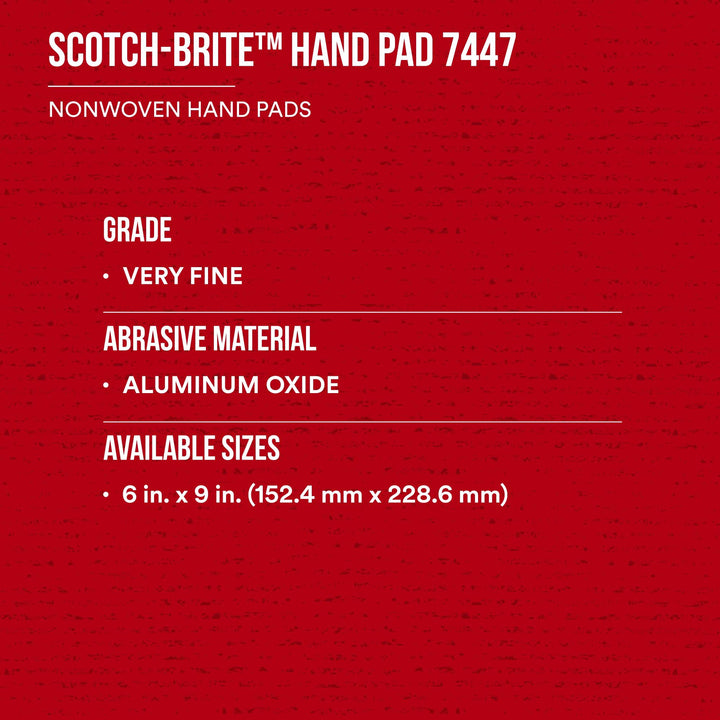 Scotch-Brite Hand Pad 7447, HP-HP, A/O Very Fine, Maroon, 6 in x 9 in,
20/Carton