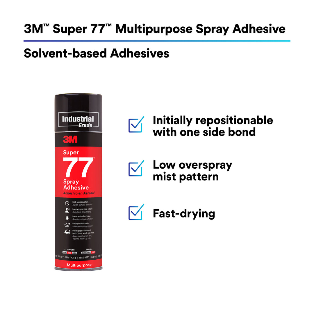 3M Super 77 Multipurpose Spray Adhesive, 24 fl oz Can (Net Wt 16.75oz)