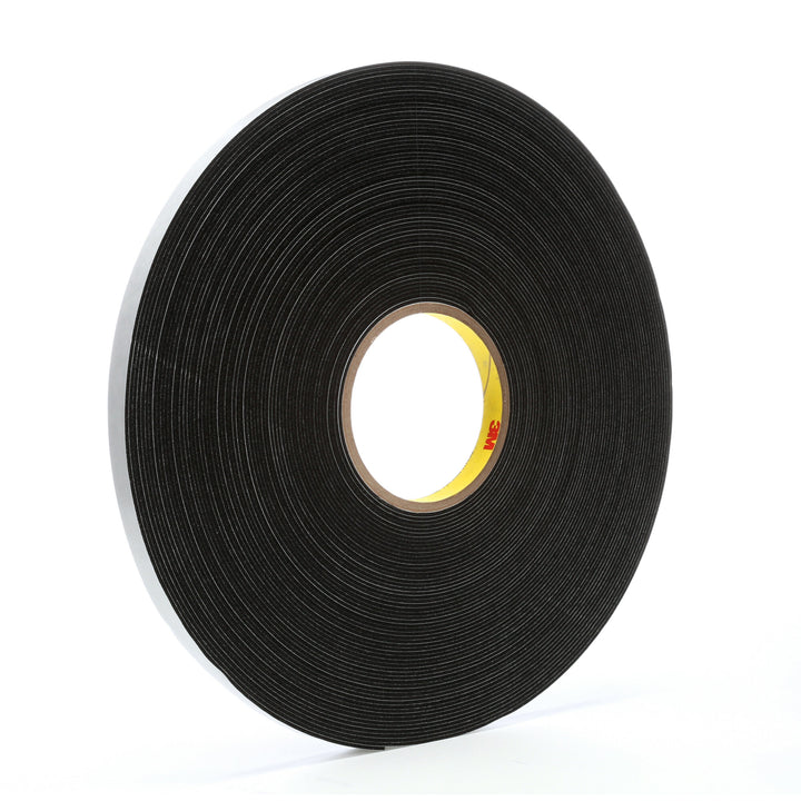 3M Vinyl Foam Tape 4516, Black, 1/2 in x 36 yd, 62 mil, 18 rolls percase