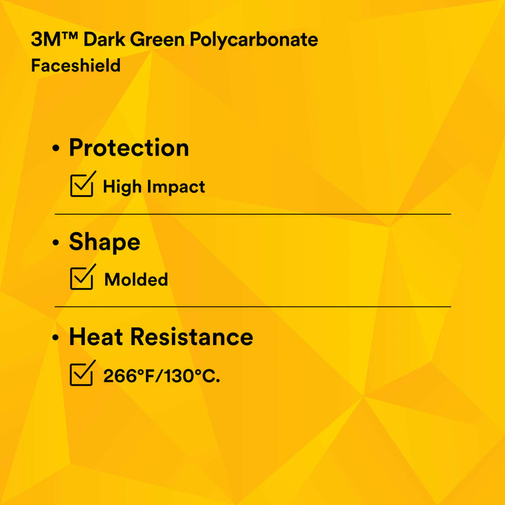 3M Polycarbonate Faceshield WP96C, Dark Green, 82702-00000, Molded