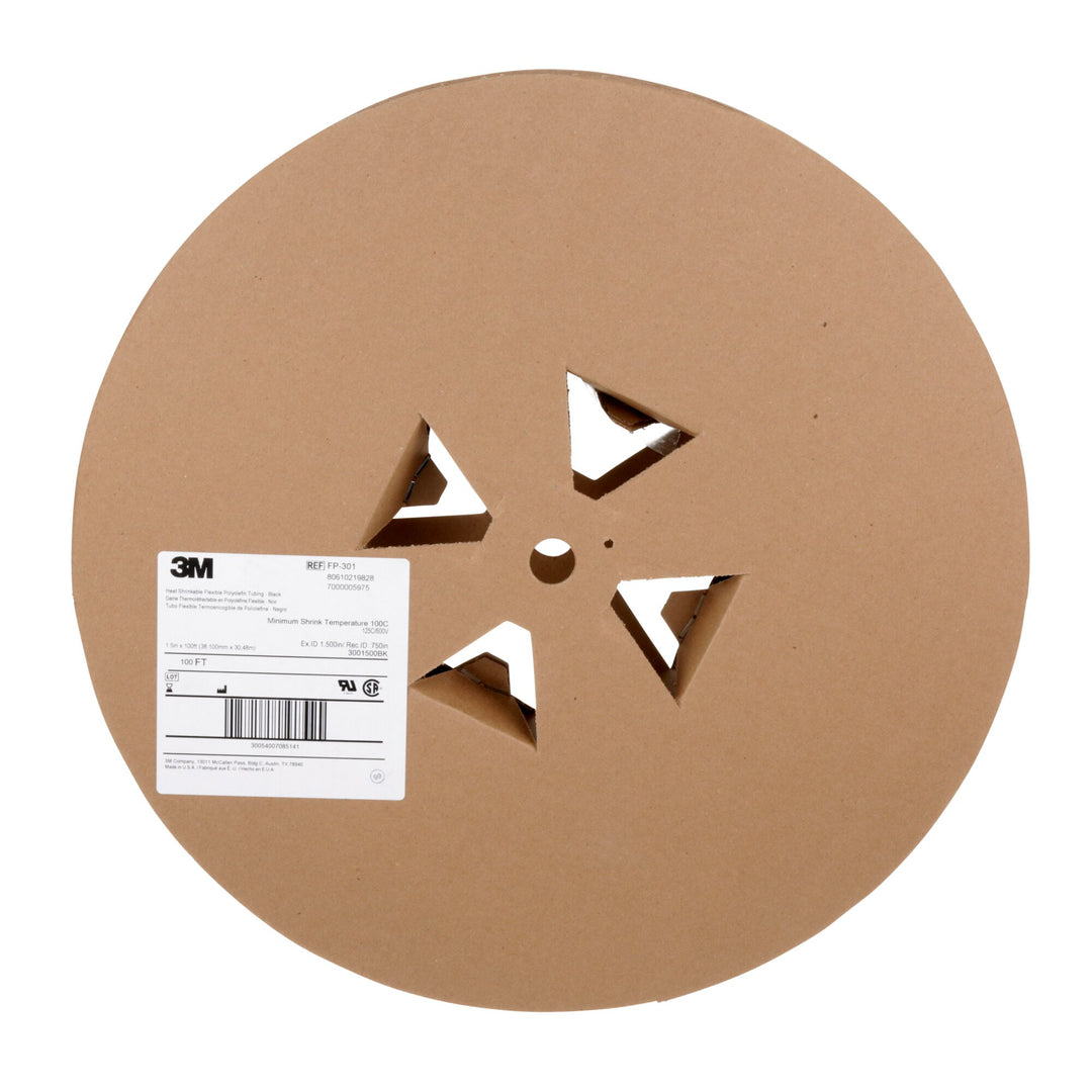 3M Heat Shrink Thin-Wall Tubing FP-301-1.5-Black-100`: 100 ft spoollength