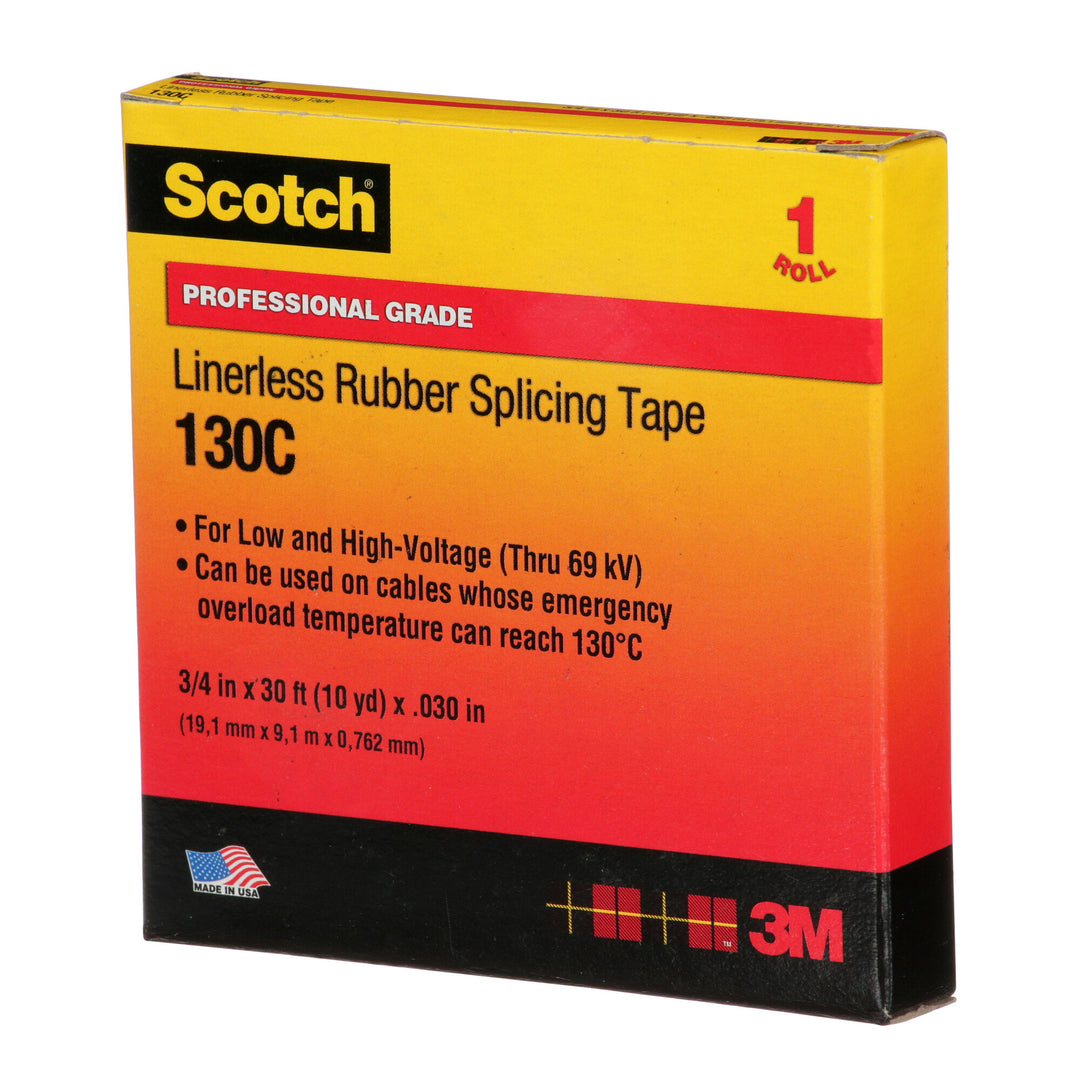 Scotch® Linerless Rubber Splicing Tape 130C, 3/4 in x 30 ft, Black
