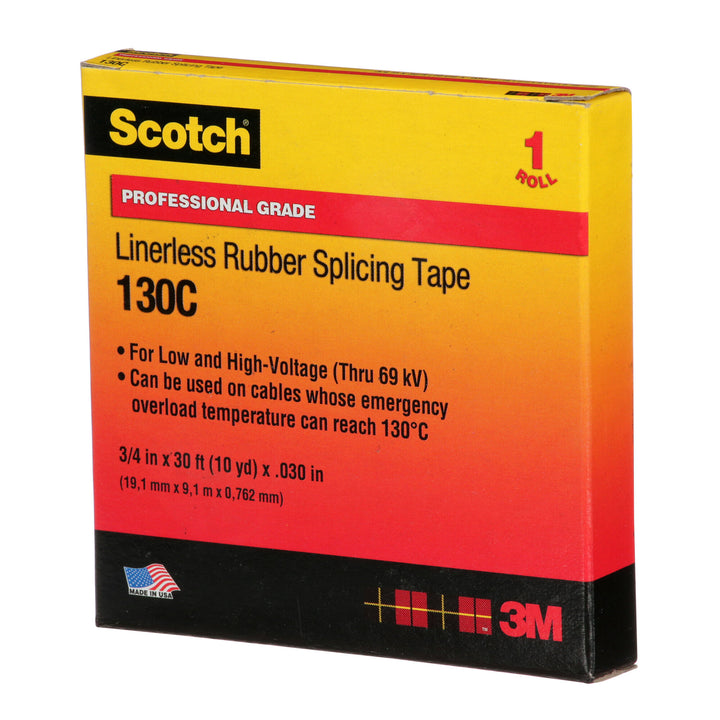 Scotch® Linerless Rubber Splicing Tape 130C, 3/4 in x 30 ft, Black