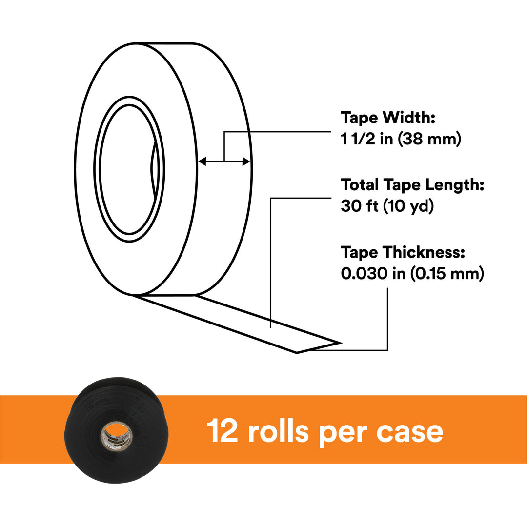 Scotch® Linerless Rubber Splicing Tape 130C, 1-1/2 in x 30 ft, Black