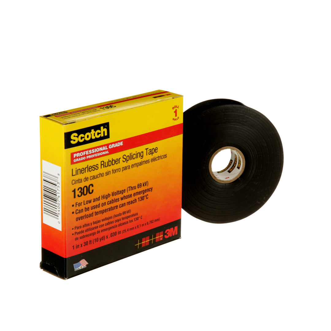Scotch® Linerless Rubber Splicing Tape 130C, 1 in x 30 ft, Black, 1
roll/carton