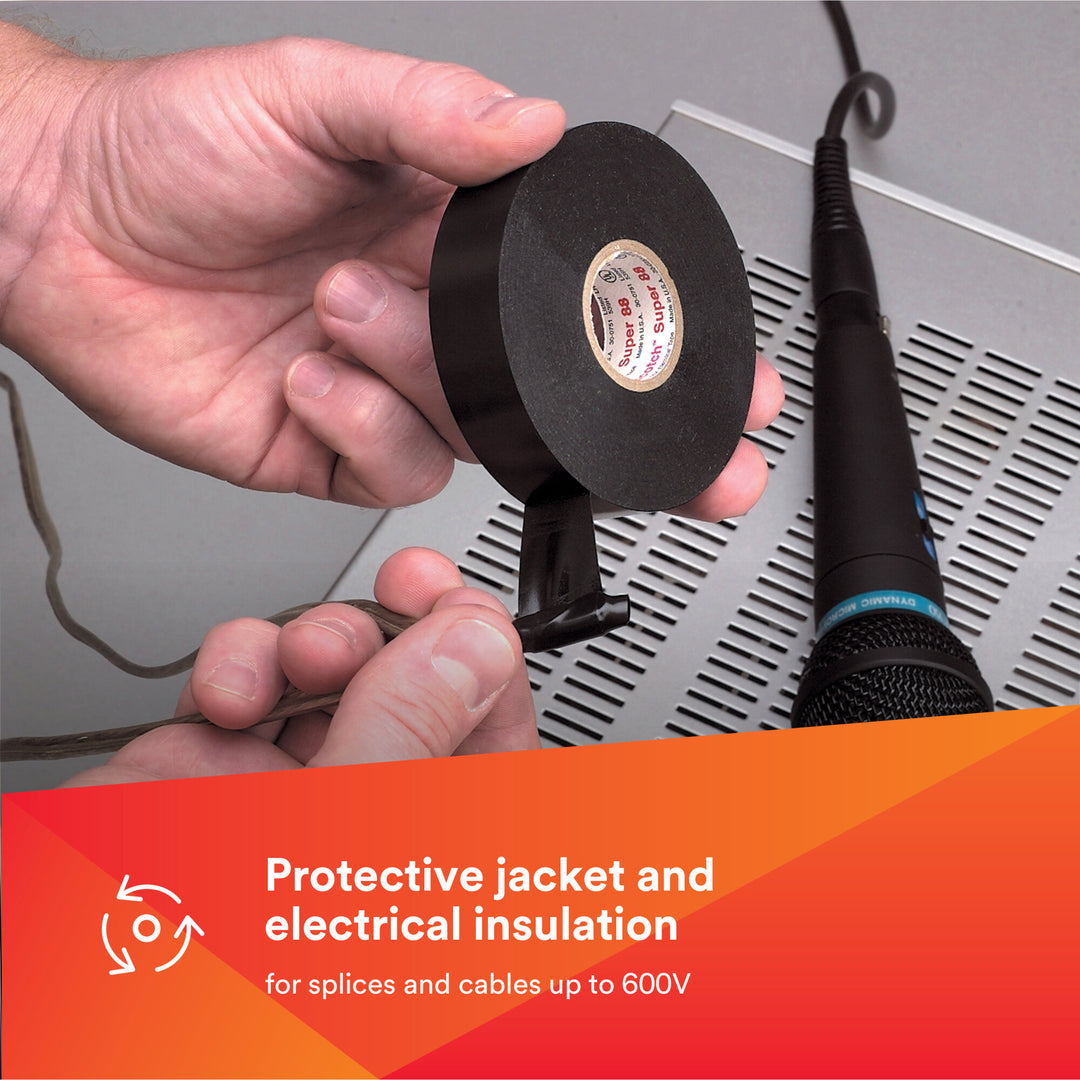 Scotch® Vinyl Electrical Tape Super 88, 3/4 in x 66 ft, Black, 10rolls/carton