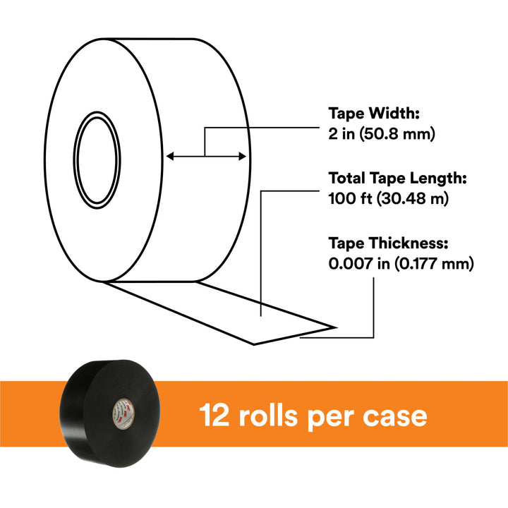 3M Scotchrap Vinyl Corrosion Protection Tape 51, 2 in x 100 ft,Unprinted, Black
