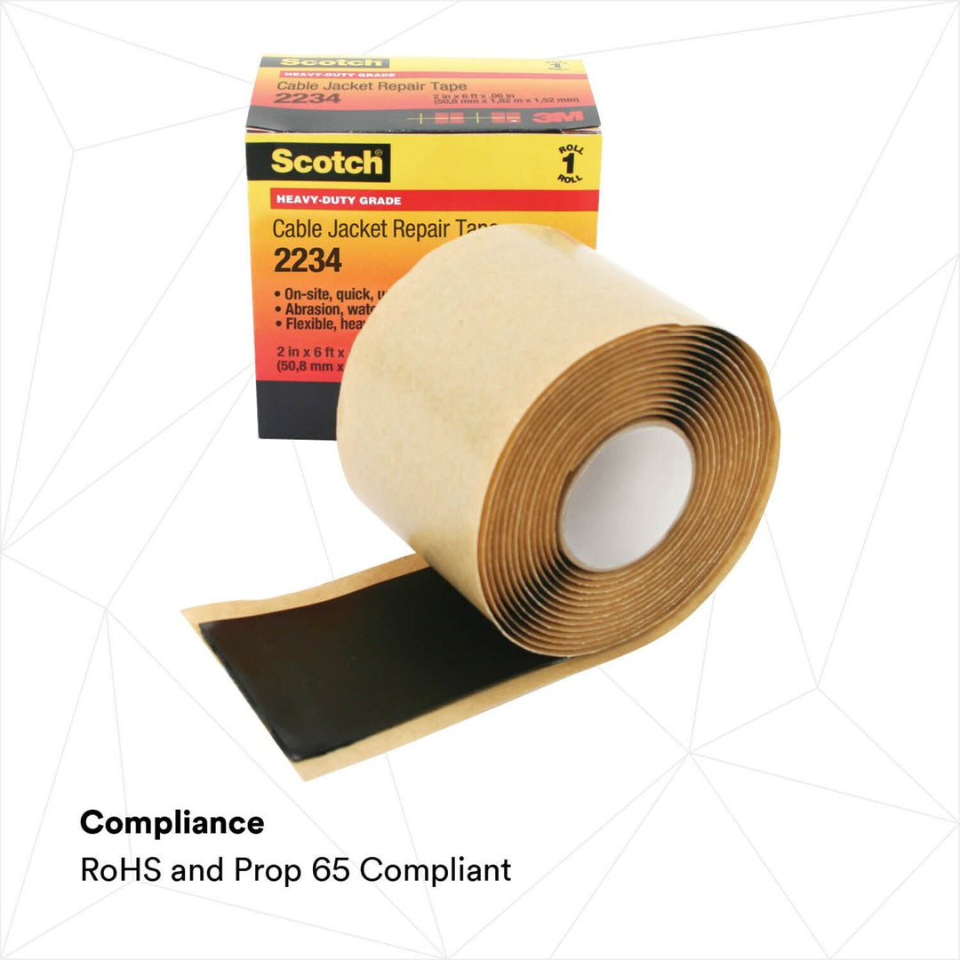 Scotch® Cable Jacket Repair Tape 2234, 2 in x 6 ft, Black, 1
roll/carton