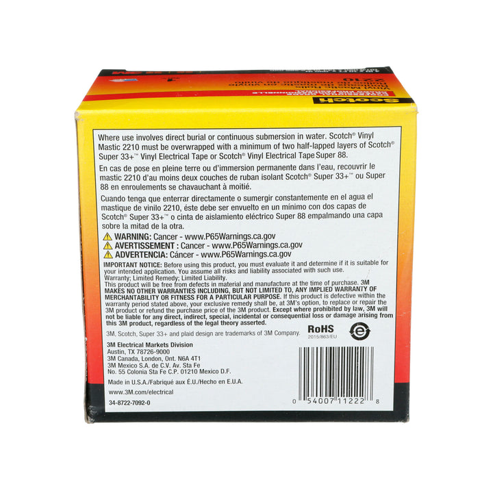 Scotch® Vinyl Mastic Roll 2210, 4 in x 10 ft, Black, 1 roll/carton