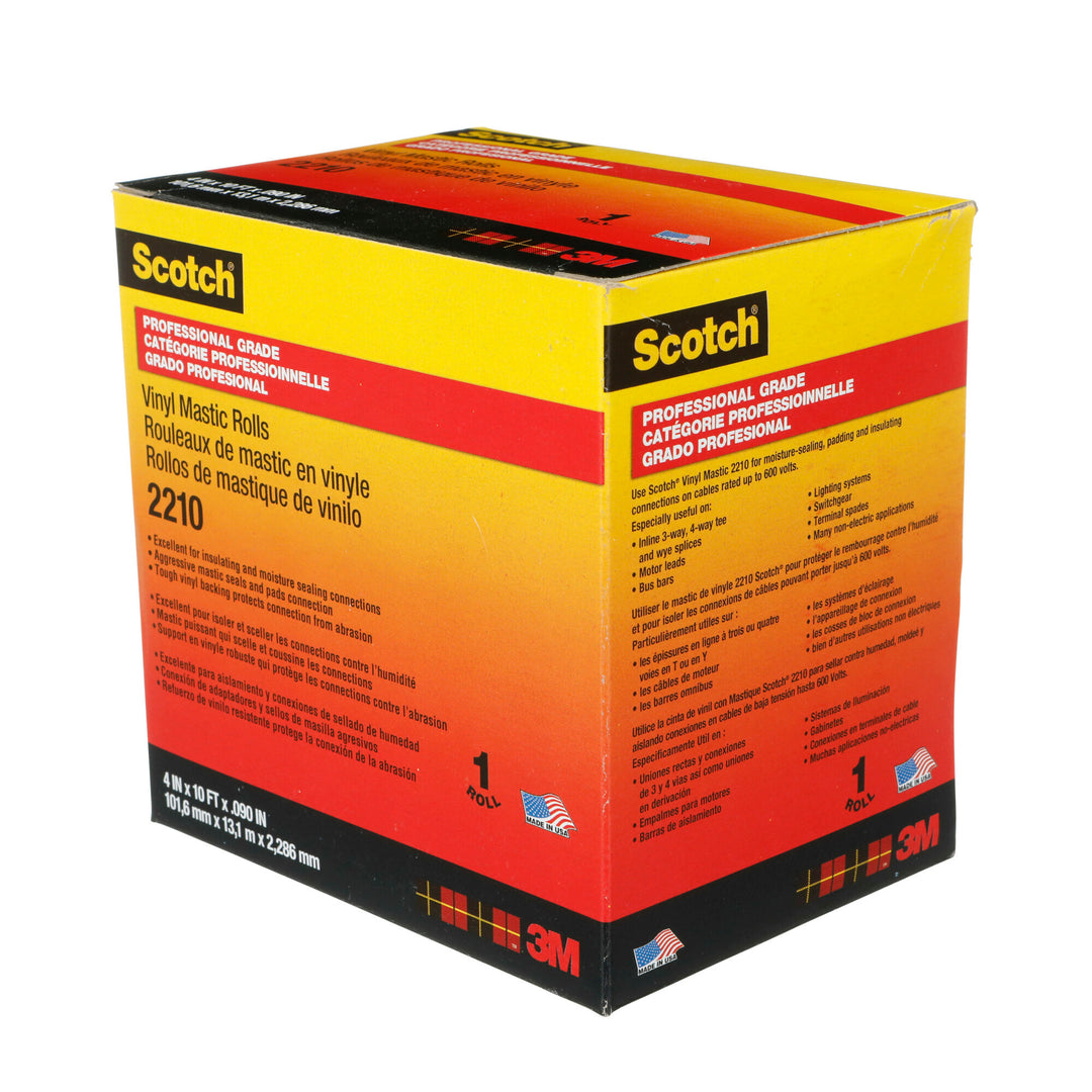 Scotch® Vinyl Mastic Roll 2210, 4 in x 10 ft, Black, 1 roll/carton