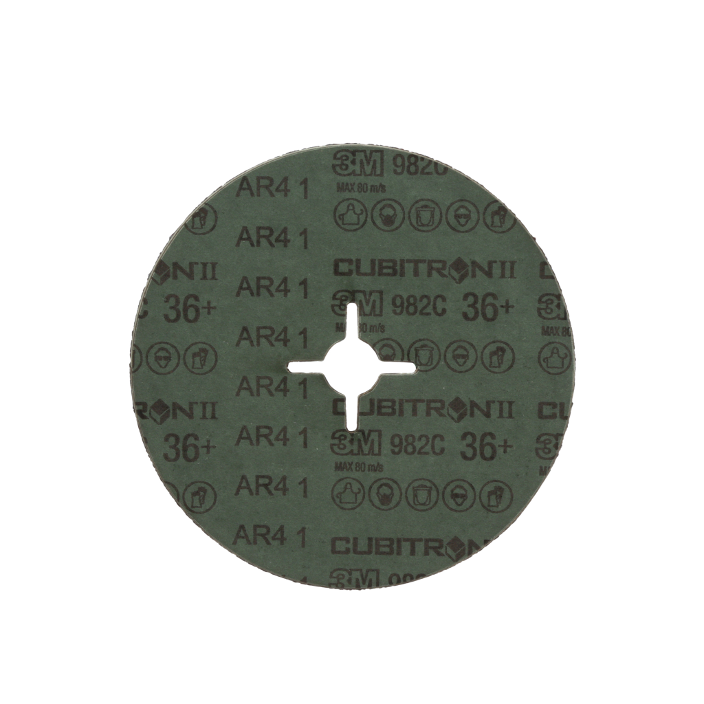3M Cubitron II Fibre Disc 982C, 36+, 180 mm x 22 mm, Slotted Formed,
Die 709EQ