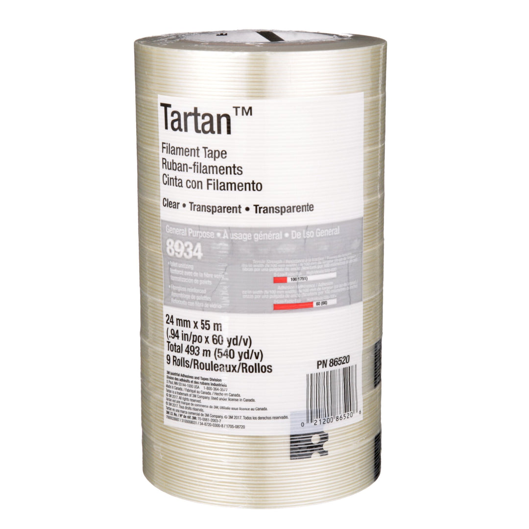 Tartan Filament Tape 8934, Clear, 24 mm x 55 m, 4 mil, 36 rolls percase