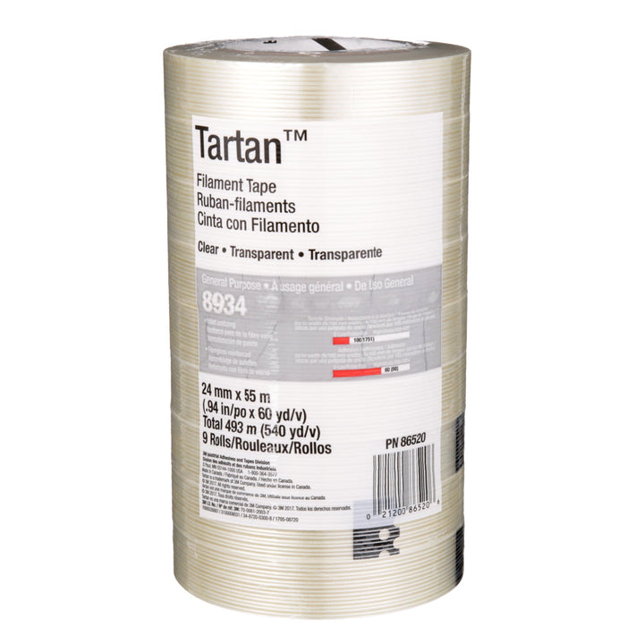 Tartan Filament Tape 8934, Clear, 24 mm x 55 m, 4 mil, 36 rolls percase