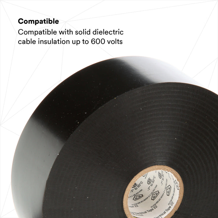 Scotch® Vinyl Electrical Tape 22, 3/4 in x 36 yd, Black, 12
rolls/carton